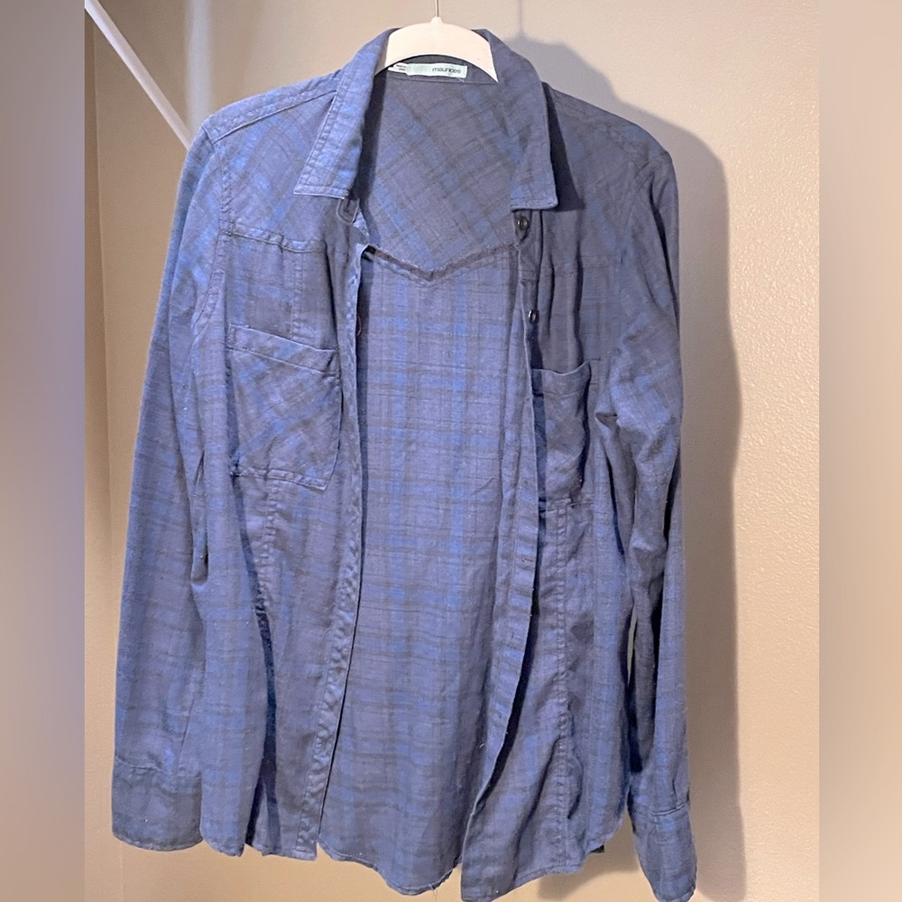 Comfortable blue flannel, fitted and flattering while still cozy.